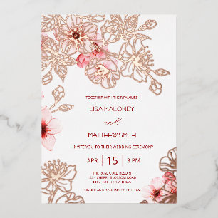 Invitation En Aluminium Mariage Rose Gold Fleur de Cerisier Rose
