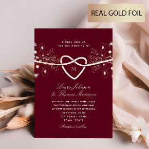 Invitation En Aluminium Mariage Rose Gold Floral Bourgogne Doré