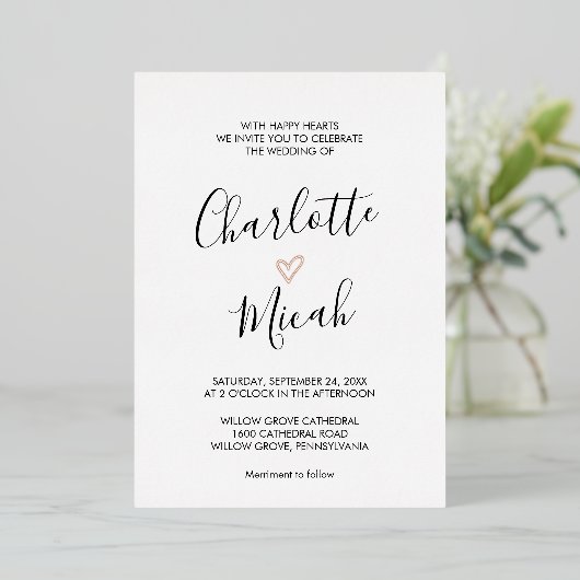 Invitation En Aluminium Mariage Rose Gold Foil (Debout devant)