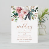 Invitation En Aluminium Mariage rose Gold Foil & Blush Flower (Debout devant)