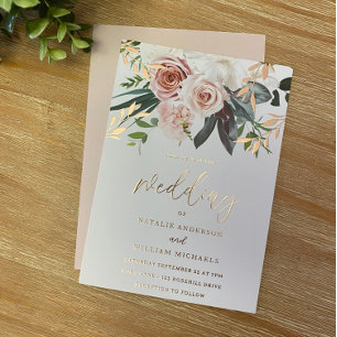 Invitation En Aluminium Mariage rose Gold Foil & Blush Flower