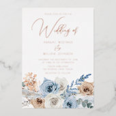 Invitation En Aluminium Mariage rose Gold Foil Boho Blue (Recto)