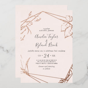 Invitation En Aluminium Mariage Rose Gold Foil Floral Doré Avant & Arrière