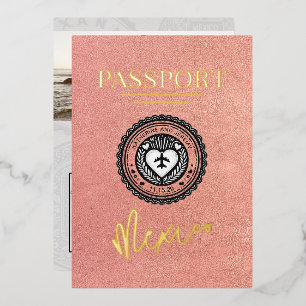 Invitation En Aluminium Mariage rose Gold Mexico Passport