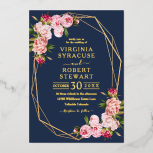 Invitation En Aluminium Mariage Rose Pâle Géométrique Bleu Royal Marine