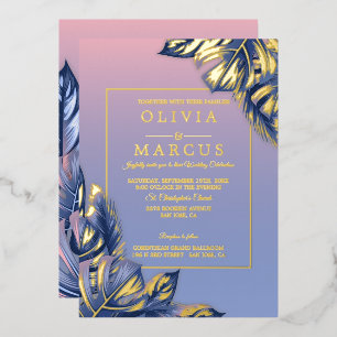 Invitation En Aluminium Mariage Rose Poussiéreux Bleu Poussiéreux Feuill