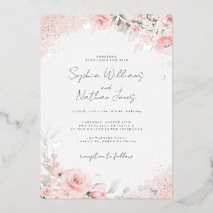 Invitation En Aluminium Mariage Rose rose pâle en argent 
