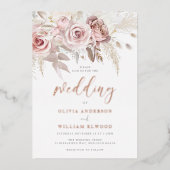 Invitation En Aluminium Mariage Rose Rose réel Gold & Blush (Recto)