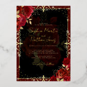 Invitation En Aluminium Mariage Rose Royal Red Gold (Recto)