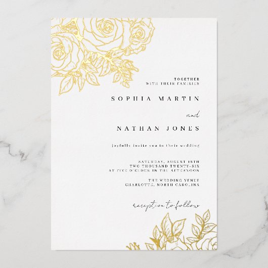 Invitation En Aluminium Mariage Rose Véritable Gold Foil (Recto)