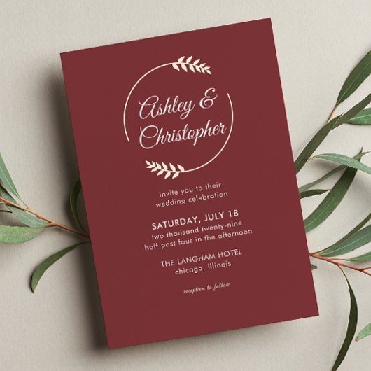 Invitation En Aluminium Mariage rouge en bois de rose