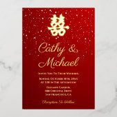 Invitation En Aluminium Mariage rouge flocon de neige double bonheur (Recto)