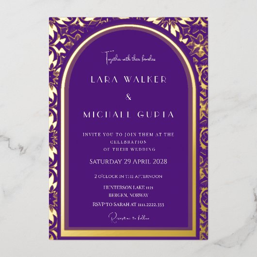 Invitation En Aluminium Mariage Royal Violet (Points Rétro) (Recto)