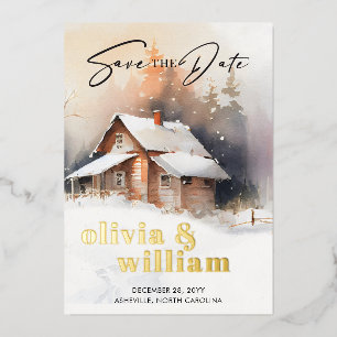 Invitation En Aluminium Mariage Rustique Cabine D'Hiver Enregistrer La Dat