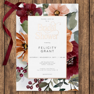 Invitation En Aluminium Mariage Rustique d'Automne Fleurs Rouges et Bourgu