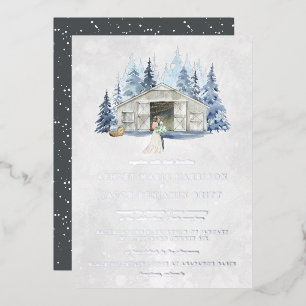 Invitation En Aluminium Mariage rustique d'hiver de barrière en bois de sa