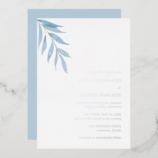 Invitation En Aluminium Mariage rustique Dusty Bleu Botanique Élégant (Recto/Verso)