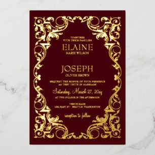 Invitation En Aluminium Mariage rustique élégant orné bordeaux