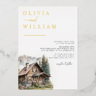 Invitation En Aluminium Mariage Rustique en Cabane Montagnes Hiver Automne