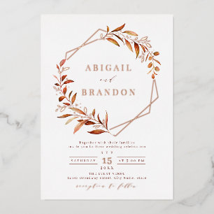 Invitation En Aluminium Mariage rustique géométrique à feuillage automnal