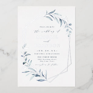 Invitation En Aluminium Mariage Rustique Géométrique Argenté à la Végétati