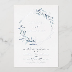 Invitation En Aluminium Mariage rustique géométrique argenté à verdure pou