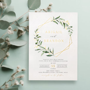 Invitation En Aluminium Mariage rustique géométrique doré à verdure modern