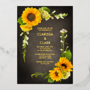 Invitation En Aluminium Mariage Rustique Jaune Tournesol Moderne Éclatant
