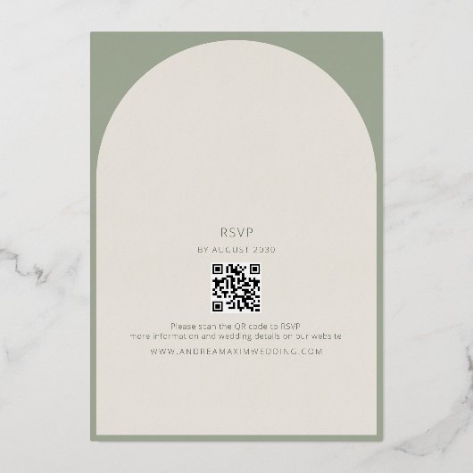 Invitation En Aluminium Mariage Sage Green et Gold (Verso)