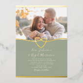 Invitation En Aluminium Mariage Sage Green et Gold (Recto)