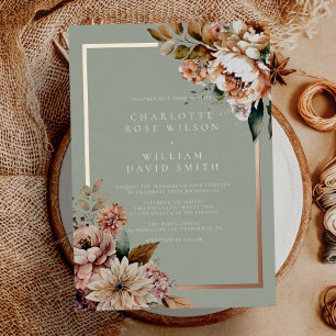 Invitation En Aluminium Mariage Sage Green et Rose Gold Elegant Flowers