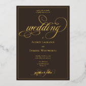 Invitation En Aluminium Mariage Script Calligraphié Brun Doré Espresso (Recto)