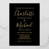 Invitation En Aluminium Mariage Script Signature Noir Et Or (Recto)