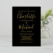 Invitation En Aluminium Mariage Script Signature Noir Et Or (Debout devant)