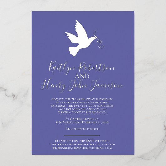 Invitation En Aluminium Mariage simple avec photo en bleu argenté (Recto)