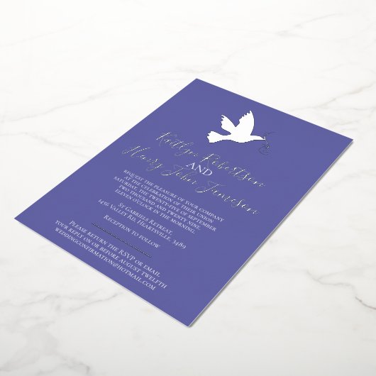 Invitation En Aluminium Mariage simple avec photo en bleu argenté (Rotation)