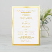 Invitation En Aluminium Mariage simple cadre de feuille d'or (Debout devant)