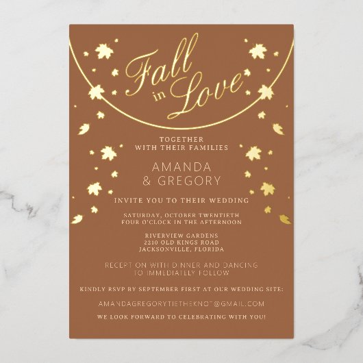 Invitation En Aluminium Mariage simple d'infiltration d'automne (Recto)