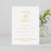 Invitation En Aluminium Mariage simple et élégant Enregistrer la date Or (Debout devant)