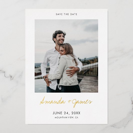 Invitation En Aluminium Mariage simple Fiançailles photo Enregistrer la da (Recto)