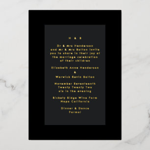 Invitation En Aluminium Mariage simple minimaliste moderne or sur noir