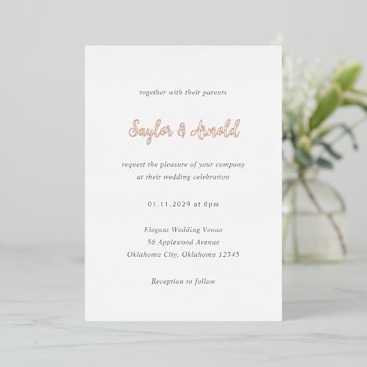Invitation En Aluminium Mariage Simple Moderne (Debout devant)