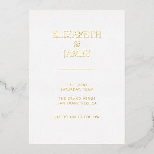 Invitation En Aluminium Mariage simple moderne élégant (Recto)