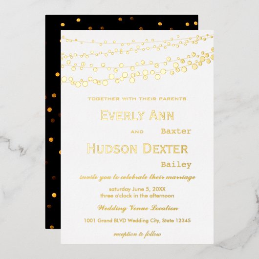 Invitation En Aluminium Mariage simple moderne Gold Galaxy (Recto/Verso)