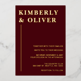 Invitation En Aluminium Mariage Simple Moderne Minimaliste Bordeaux