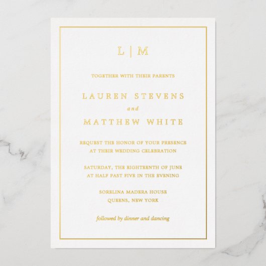 Invitation En Aluminium Mariage simple Monogramme élégant (Recto)
