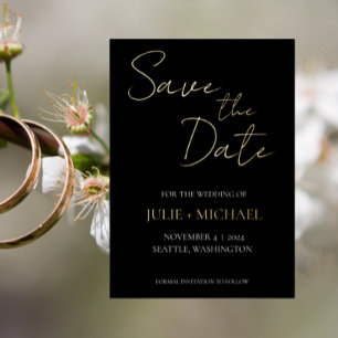 Invitation En Aluminium Mariage Simple Noir Économiser la Date