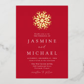 Invitation En Aluminium Mariage simple Red et Gold Snowflake (Recto)