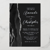 Invitation En Aluminium Mariage Sombre Agate Noir Argent Script (Recto)