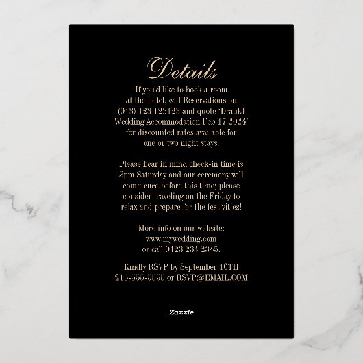 Invitation En Aluminium Mariage sombre métal or (Verso)